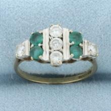 Vintage Emerald And Cz Art Deco Ring In 9k Yellow Gold