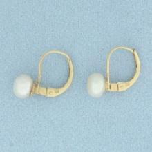Button Pearl Drop Earring In 14k Yellow Gold