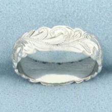 Flower And Leaf Engraved Ring In Sterling Silver
