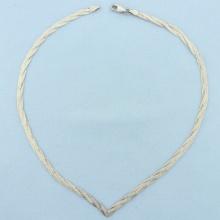 V Braided Herringbone Link Necklace In Sterling Silver