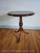 Round Occasional Wood Table with Brass Toe Caps 17" Diameter