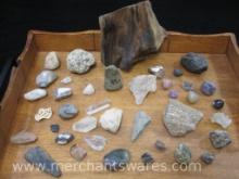 Assortment of Quartz Crystal Points, Polished Stones, Petrified Wood Specimen and more,