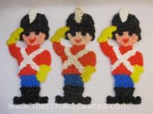Set of Three Vintage Melted Plastic Popcorn Soldier Christmas Decorations, 1 lb
