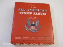 All American Stamp Album, many Mint Stamps in Holders, some Hinged, See Pictures for Details, 4lbs