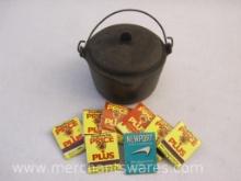 Vintage Wagner Ware Miniature Cast Iron Hot Pot with Lit with Vintage Match Books, 1 lb 12 oz