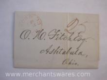 Stampless Cover Red Stamp Hartford Ct to Ashtabula Ohio July 23 1844