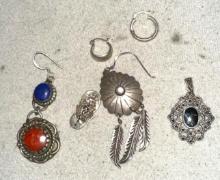 Lot of MISC Sterling Silver Earrings and Pendants (some have gemstones)