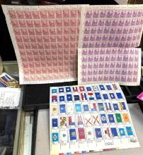 2 Full Sheets (200 Stamps total) Mint German Stamps & 50 US Flag Postage Stamps