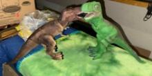 Walking & Roaring Tyrannosaurs 10" x 20" and Green Dino