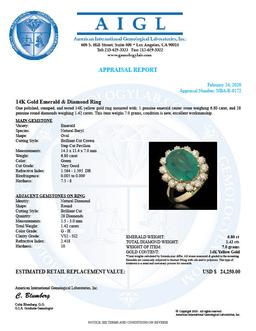 14K Gold 6.80ct Emerald 1.42ct Diamond Ring