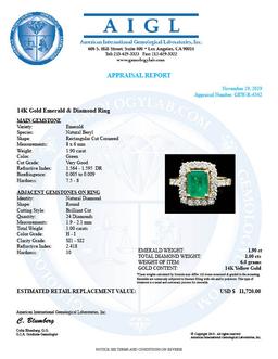 14k Gold 1.90ct Emerald 1.00ct Diamond Ring