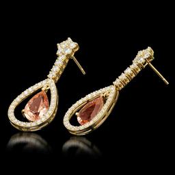 14k Yellow Gold 5.10ct Morganite 2.75ct Diamond Earrings