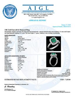 14K Gold 1.26ct Emerald 0.85ct Diamond Ring