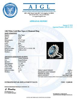 14k White Gold 11.50ct Topaz 1.50ct Diamond Ring