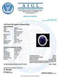 14k Gold 10.00ct Sapphire 0.90ct Diamond Ring