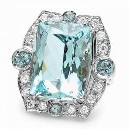 14k Gold 22ct Aquamarine 1.30ct Diamond Ring