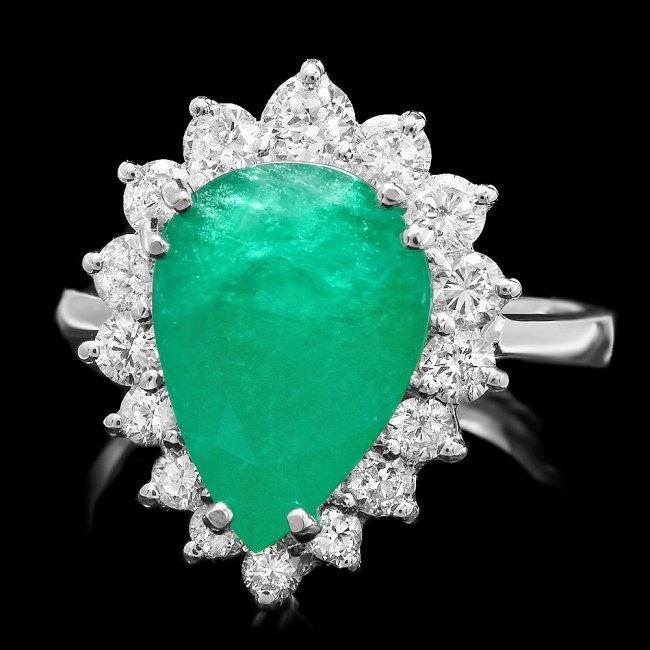 14k White Gold 4.40ct Emerald 1.00ct Diamond Ring