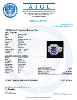 14k Gold 4.00ct Tanzanite 1.50ct Diamond Ring