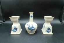 3 Piece Lenox Pagoda Pattern Vase And Candle Set