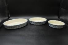 3 Hen Pottery Oval Baking Dishes