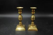 Pair Antique Brass Candle Stick With Push-ups