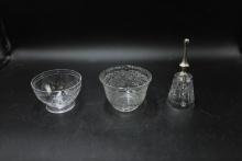 2 Crystal Bowls And Crystal Bell