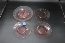 4 Pink Depressiobn Glass Plates
