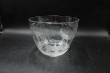 Etched Crystal Bowl With African Widlife Scene