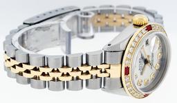 Rolex Ladies Two Tone Ruby and Diamond Quickset Datejust Wristwatch