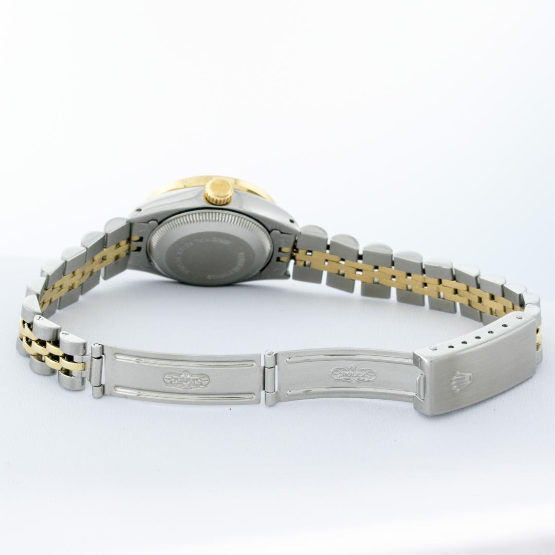 Rolex Ladies Two Tone Black Index Diamond Date Wristwatch