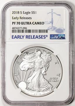 2018-S $1 Proof American Silver Eagle Coin NGC PF70 Ultra Cameo Early Releases