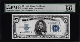 1934 $5 Silver Certificate Star Note Fr.1650* PMG Gem Uncirculated 66EPQ