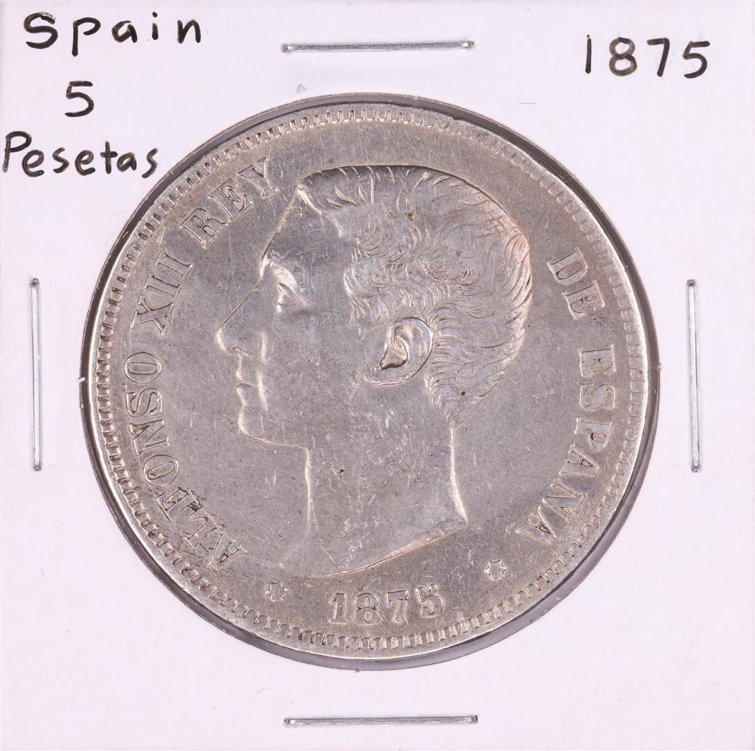1875 Spain 5 Pesetas Silver Coin