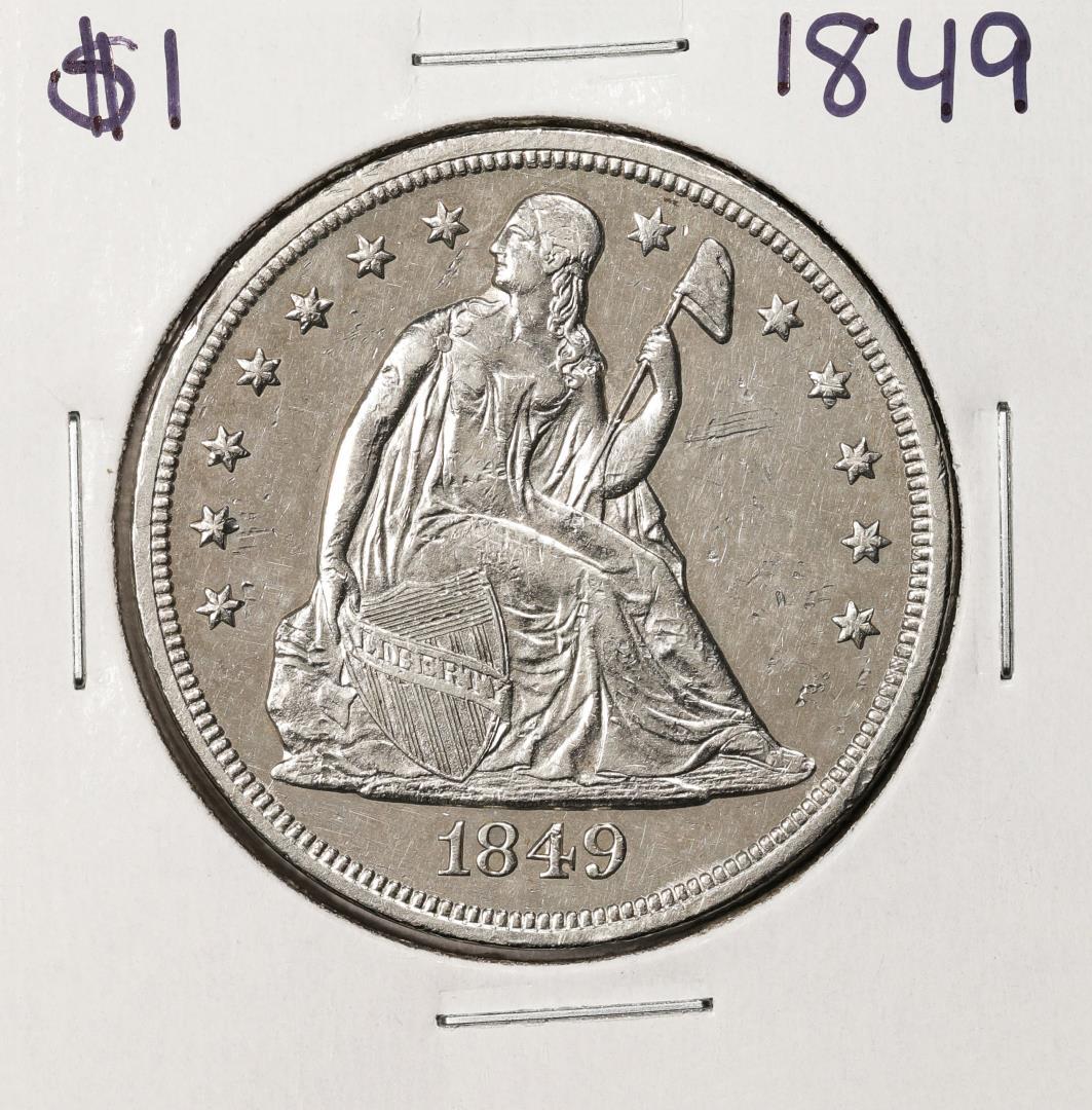 1849 $1 Seated Liberty Silver Dollar Coin