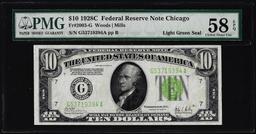 1928C $10 Federal Reserve Note Chicago Fr.2003-G PMG Choice About Unc 58EPQ