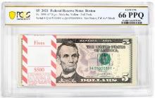Pack of 2021 $5 Federal Reserve STAR Notes Boston Fr.1999-A* PCGS Gem UNC 66PPQ