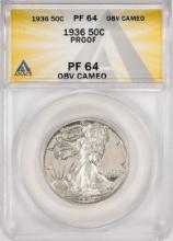 1936 Proof Walking Liberty Half Dollar Coin ANACS PF64 Obverse Cameo