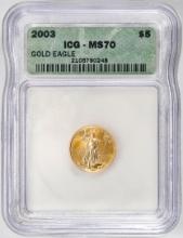 2003 $5 American Gold Eagle Coin ICG MS70