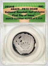 2014-S Proof Baseball Hall of Fame Half Dollar Coin ANACS PR70DCAM FDOI