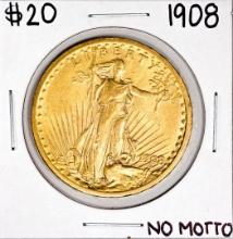1908 No Motto $20 St. Gaudens Double Eagle Gold Coin
