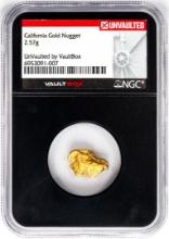 2.57 Gram California Gold Nugget NGC Vaultbox Unvaulted