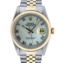 Rolex Mens Two Tone White Roman Datejust Wristwatch