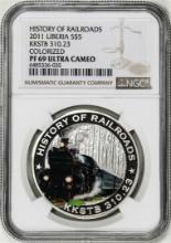 2011 Liberia $5 History of Railroads KKSTB 310.23 Silver Coin NGC PF69 Ultra Cameo
