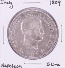 1809 Italy Napoleon 5 Lire Silver Coin
