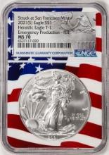 2021(S) Type 1 $1 American Silver Eagle Coin NGC MS70 FDI San Francisco Flag Core