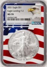 2021 Type 2 $1 American Silver Eagle Coin NGC MS70 Flag Core