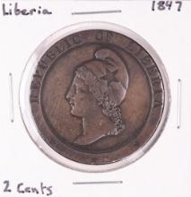 1847 Liberia 2 Cents Copper Coin