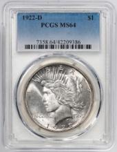 1922-D $1 Peace Silver Dollar Coin PCGS MS64