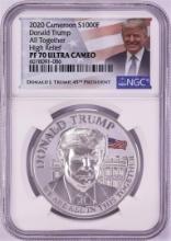 2020 Cameroon 1000 Francs High Relief Donald Trump Silver Coin NGC PF70 Ultra Cameo