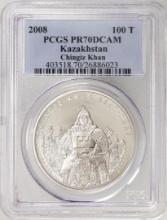 2008 Kazakhstan 100 Tenge Proof Chingiz Khan Silver Coin PCGS PR70DCAM